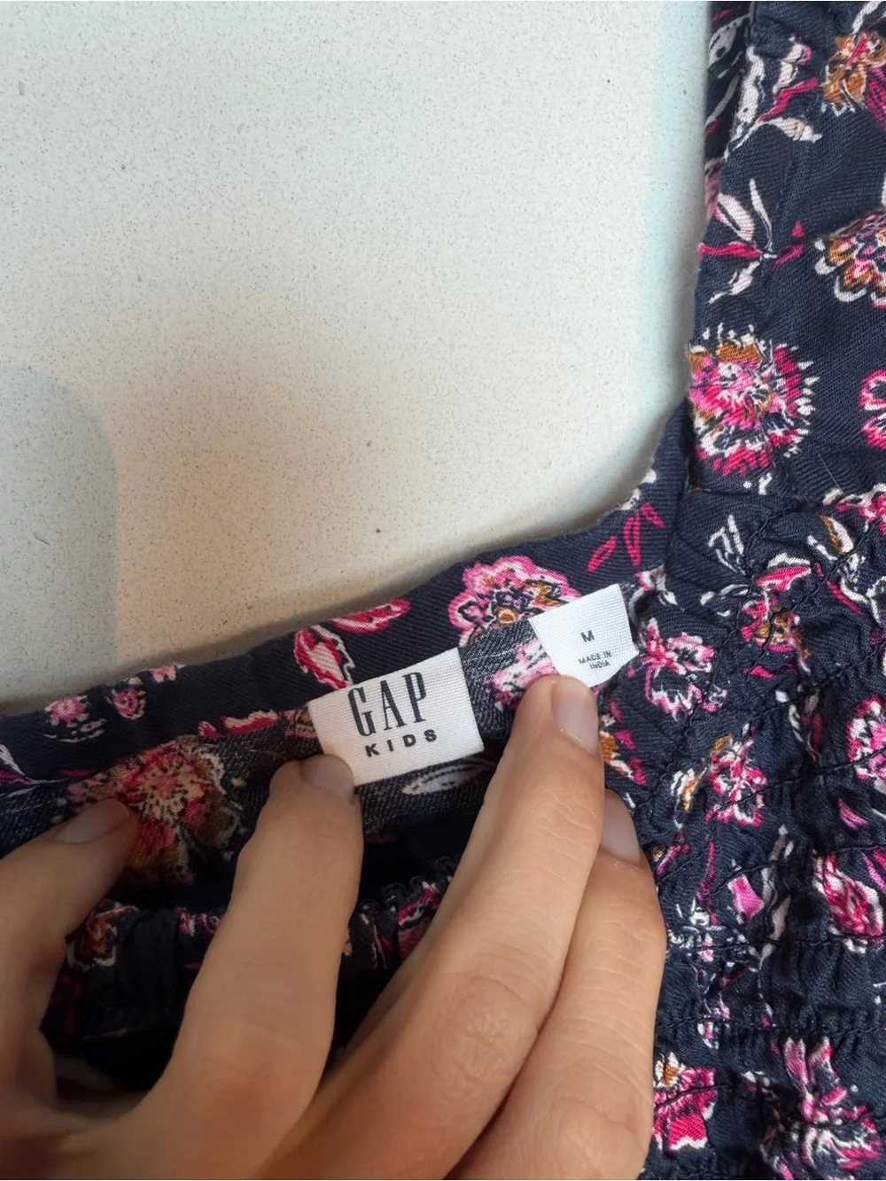 GAP Navy Long-Sleeve Floral Smocked Dress with Pink Accents